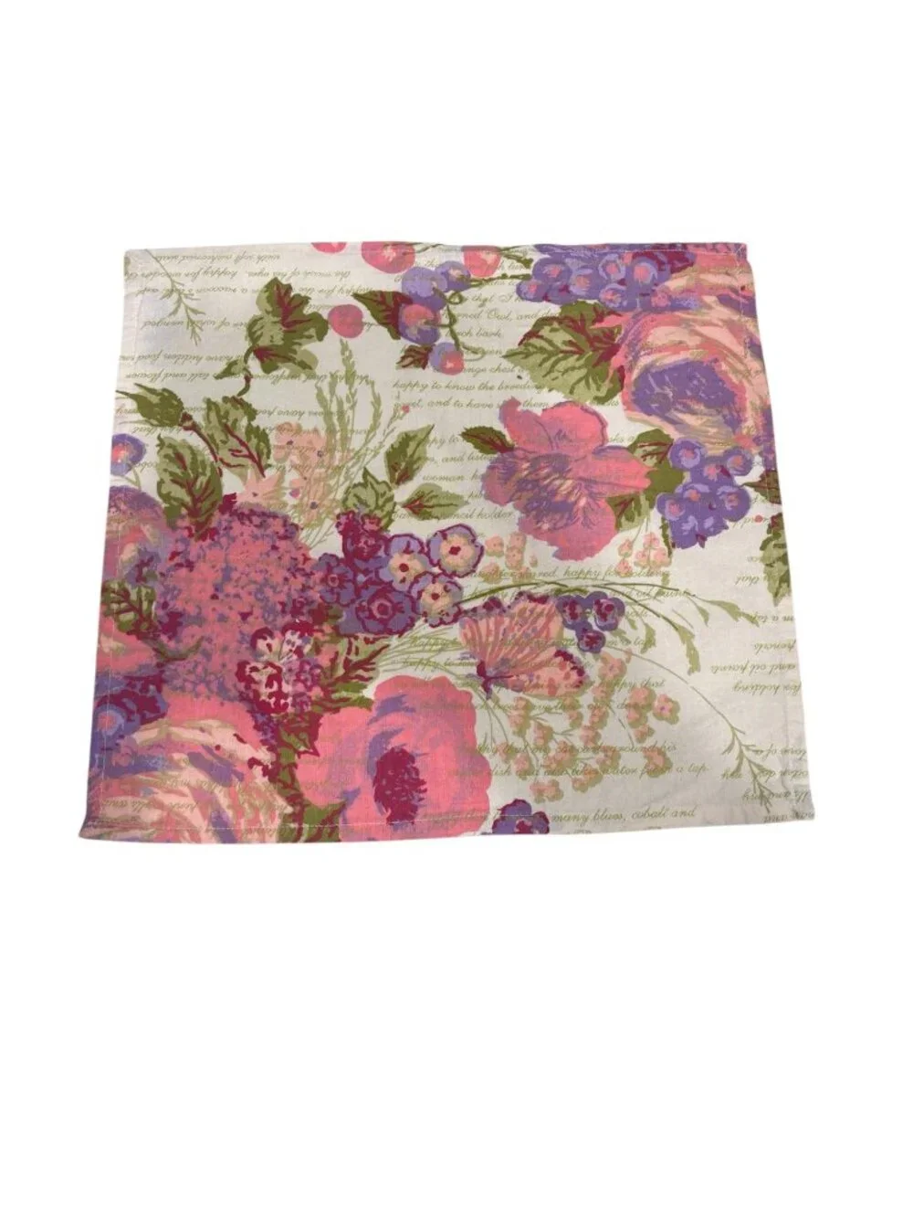 April Cornell Set of 8 Floral Cotton Dinner Napkins Cottage Garden Pink Purple